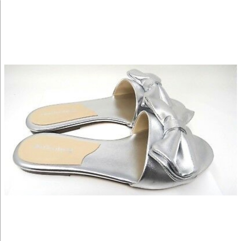 Charles David Silver Slide Sandals with Bow